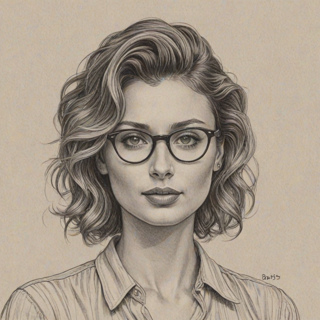 Resplendent Aly Michalka, pencil sketch, portrait of Bewitching woman 1952s in glasses, hair style beatnik, outline, clear lines, fine lines, 8k