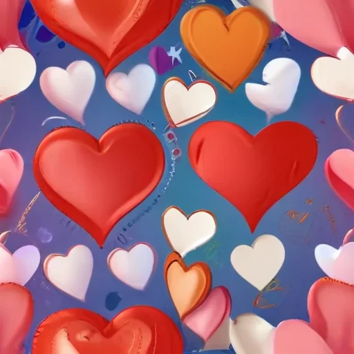 Colorful Hearts Floating Against a Vibrant Blue Background Full of Love