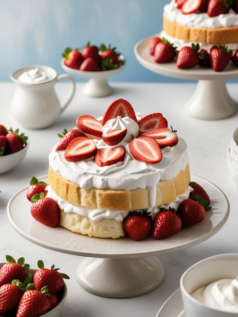 angel food cake with strawberries and whipped cream
