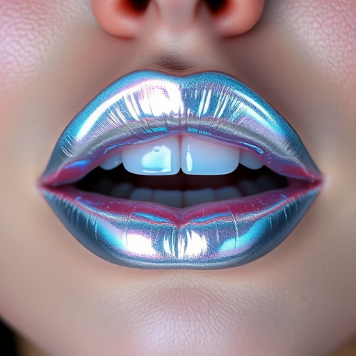 Holographic silver lips with a mirror-like shine, futuristic and eye-catching, perfect for creating an otherworldly appearance