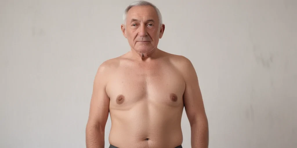shirtless old man