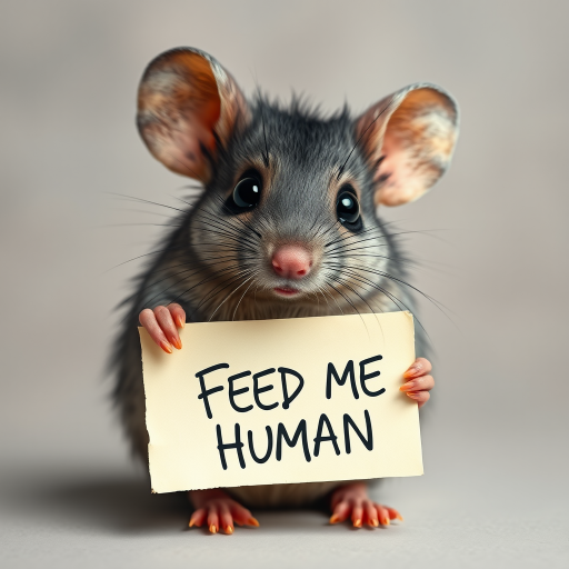 mouse holding a note which says "FEED ME HUMAN"