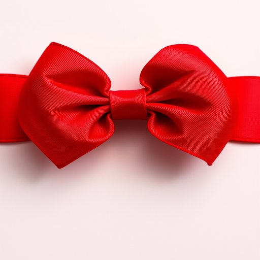Create a vibrant red bow with intricate details on a soft gradient background, using a DSLR camera with a 50mm lens, aperture set to f/2.8, shutter speed at 1/125s, ISO 100, in a frontal view, with natural lighting to enhance the texture and depth of the bow.