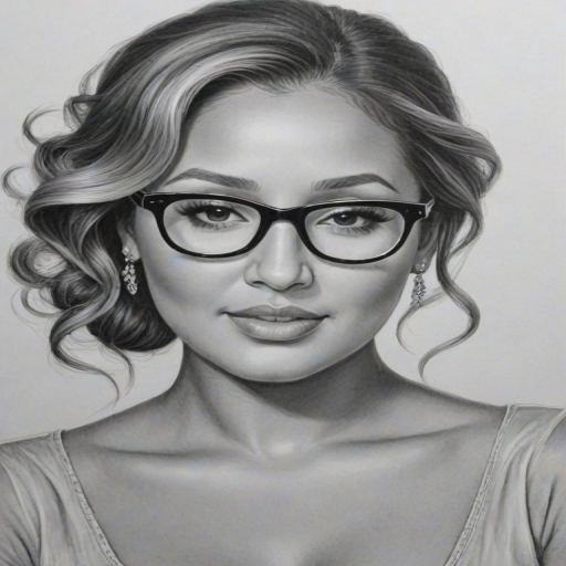 Fascinating Adrienne Bailon, pencil sketch, portrait of Elegant woman 1948s in glasses, hair style beatnik, outline, clear lines, fine lines, 8k