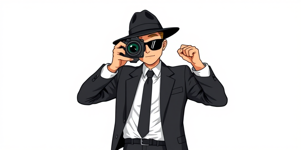 Regenerate an illustration of a figure wearing a hat and sunglasses in a black suit with a tie, standing confidently with fists raised, using a DSLR camera at f/2.8 aperture, ISO 100, 50mm lens, with high contrast and sharp focus to enhance details and colors.