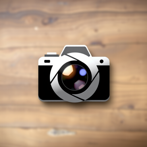 Create an image of a camera aperture icon with a clean, modern design, using a 50mm lens at f/1.8 for sharp focus, ISO 100, and a soft-focus background, shot from a top-down view with high contrast and saturation to enhance visual appeal.