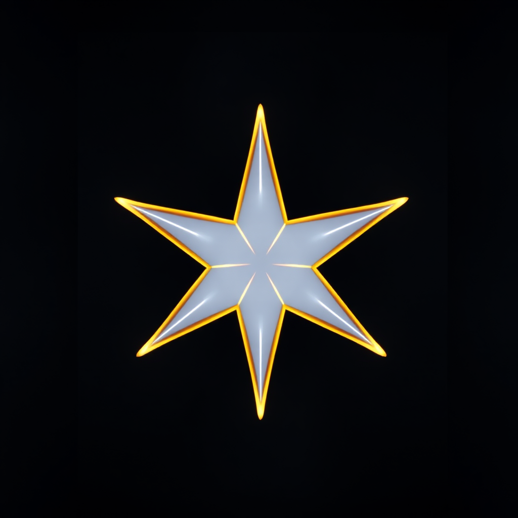 Create an image of a white star with an orange outline, using a DSLR camera with a 50mm lens, aperture set to f/2.8, ISO 100, shot from a frontal view, with a soft focus background for enhanced image quality.