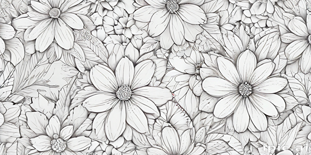 Intricate Black and White Floral Pattern Featuring Various Blooming Flowers