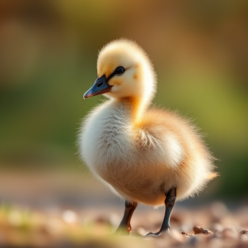 illustration of a fluffy duckling standing, soft natural lighting, shallow depth of field, Canon EOS R5, 50mm lens, f/2.8, ISO 200, 1/200s