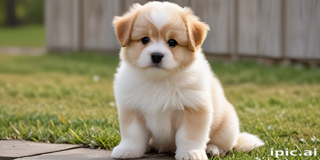 Adorable Fluffy Puppy Sitting on Grass with a Playful Expression
