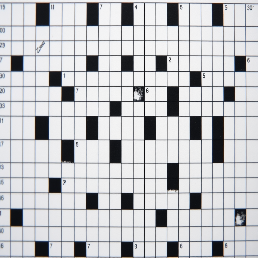 Create a high-resolution image of a crossword puzzle with clear black and white grid lines, using a DSLR camera at f/8 aperture, ISO 100, 24mm lens, shot from a top-down view with natural lighting to enhance visibility and detail.