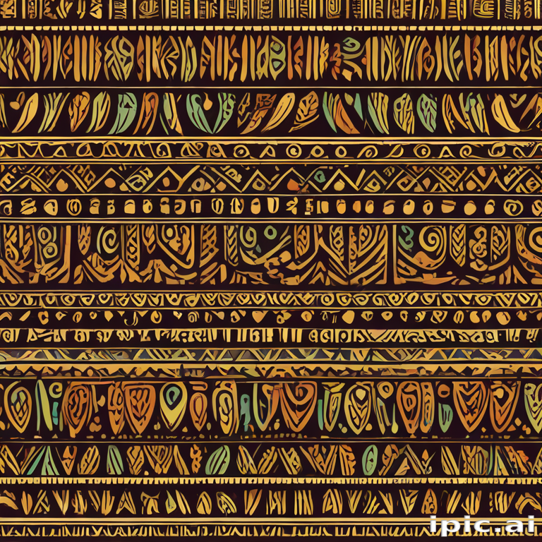 Intricate Pattern of Ancient Symbols and Hieroglyphs on a Dark Background.