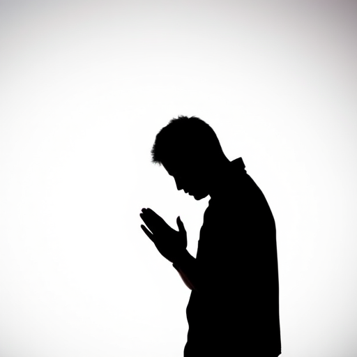 silhouette of a person praying against a white background, 50mm lens, f/2.8 aperture, ISO 100, backlighted, shot from a low angle, DSLR camera