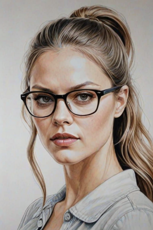 Alluring Tracy Spiridakos, pencil sketch, portrait of Superb woman 1975s in glasses, hair style beatnik, outline, clear lines, fine lines, 8k