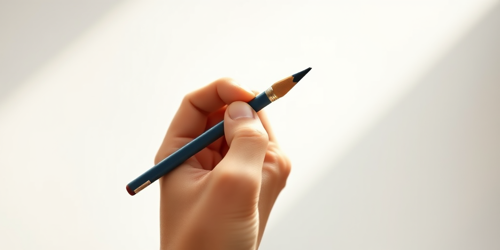 Generate a clean and detailed illustration of a hand holding a pencil, focus on smooth lines and even shading, shot with a Canon EOS R5 at f/8, ISO 100, 1/125s, using a macro lens for close detail, soft natural lighting for enhanced texture.