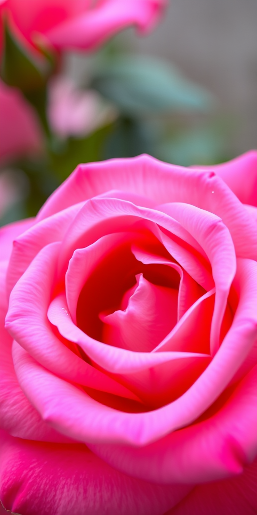 close-up shot of a blooming pink rose with intricate petal details, natural lighting, aperture f/2.8, shutter speed 1/200s, ISO 200, macro lens, DSLR camera, focus on the center of the flower, softly blurred background