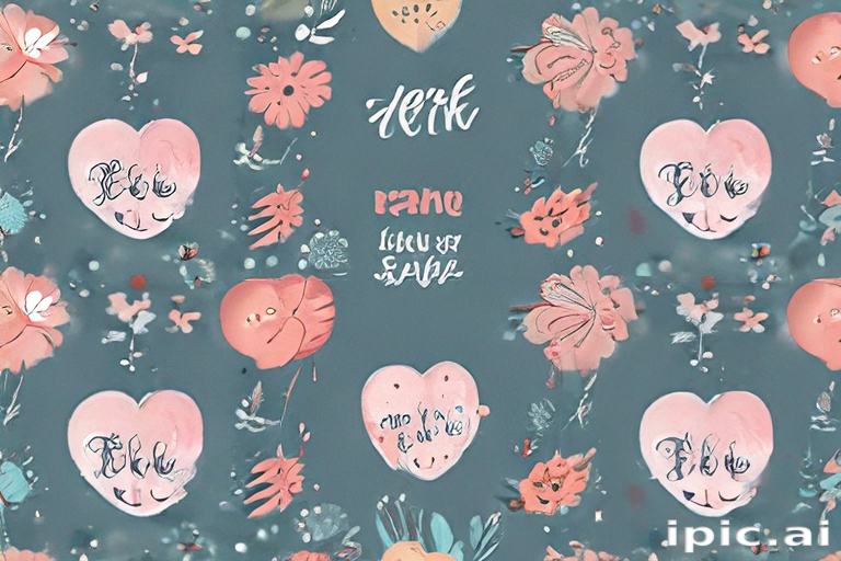 Whimsical Floral Pattern Featuring Hearts and Playful Handwritten Text ...