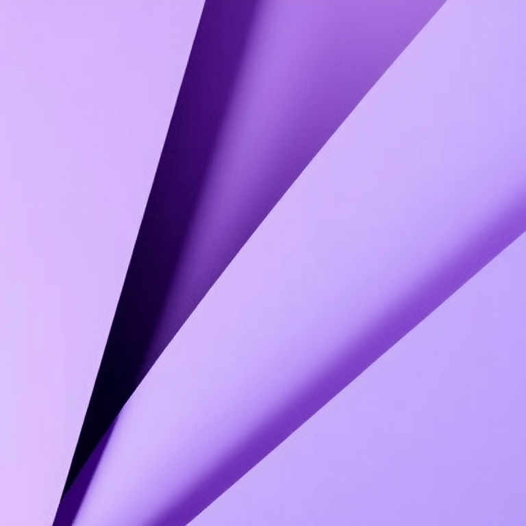 Create an abstract composition featuring varying shades of purple with sharp geometric shapes and smooth gradients, captured with a DSLR camera at 50mm focal length, f/1.8 aperture, ISO 100, natural light, and a slight overhead angle to enhance depth and texture.
