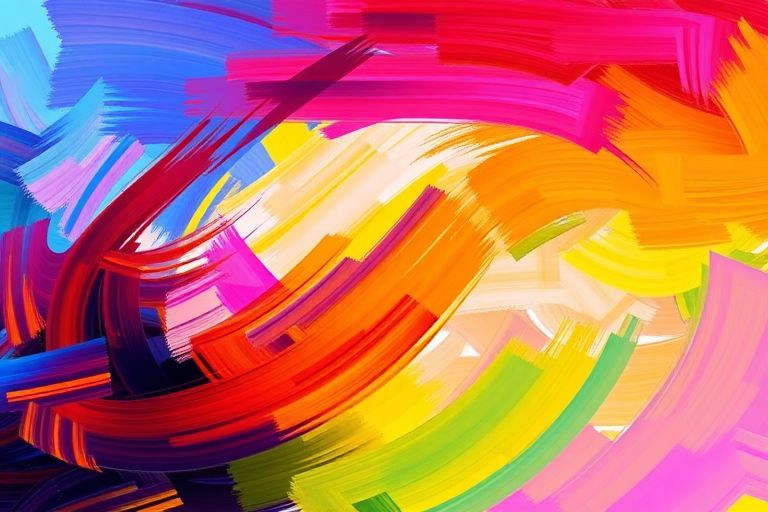 generate an abstract digital painting featuring vibrant colors and dynamic brush strokes in a horizontal layout with a focus on blending and light diffusion, use a Canon EOS R5 camera, aperture f/8, ISO 100, shutter speed 1/125s, shot in landscape mode with soft focus lens to enhance texture and depth