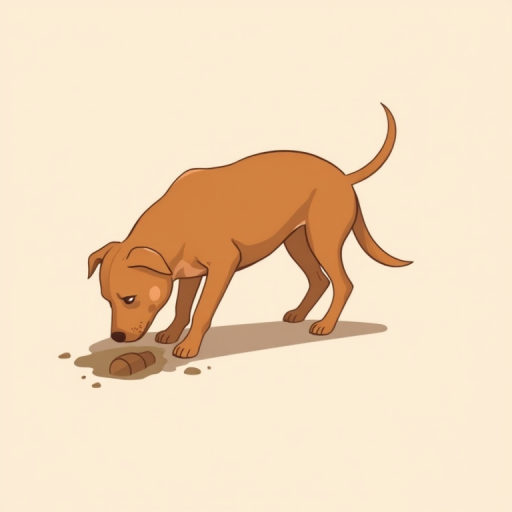 Create a digital illustration of a brown dog digging in the ground with its hind legs visible, using a clean minimalist style, captured in a flat perspective, with a warm color palette and smooth textures, using a digital drawing tablet for high detail and clarity.