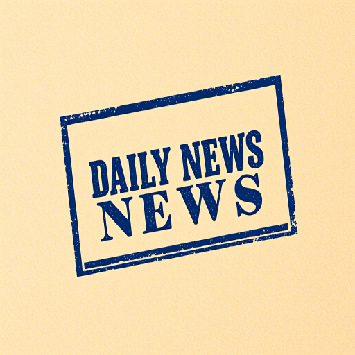 Create an image of a textured beige background with a prominent navy blue stamp-style text that reads "DAILY NEWS" in the center, using a DSLR camera, 35mm lens, f/2.8 aperture, ISO 100, and a shallow depth of field for enhanced clarity.