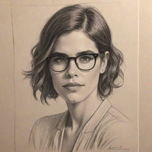 Magnificent Karla Souza, pencil sketch, portrait of Captivating woman 1922s in glasses, hair style beatnik, outline, clear lines, fine lines, 8k