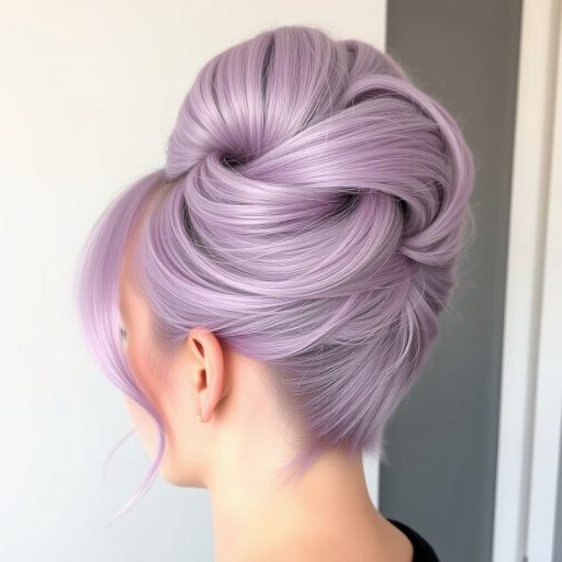 Retro-inspired hair style presenting a voluminous beehive updo with a soft lilac tint and subtle teased texture throughout
