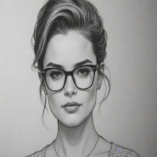 Resplendent Brianna Hildebrand, pencil sketch, portrait of Attractive woman 1967s in glasses, hair style beatnik, outline, clear lines, fine lines, 8k
