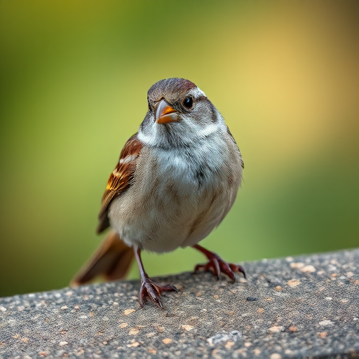 capture a close-up of a sparrow perched on a textured surface with a shallow depth of field, using a DSLR camera with a 50mm lens, aperture set to f/1.8, ISO 100, shutter speed 1/200, natural light for enhanced detail and clarity