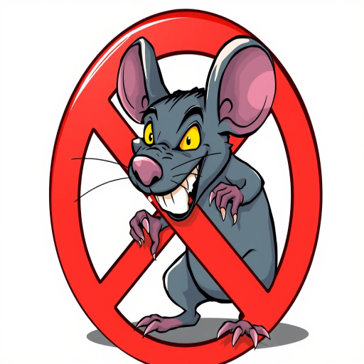 Create a cartoon illustration of a fierce cartoon rat being encapsulated by a red ghostbusters-style no symbol, using a digital drawing style, with high contrast colors, shot from a slightly low angle to enhance the dynamic effect, using a drawing tablet for saturated details and a clean background for better focus.