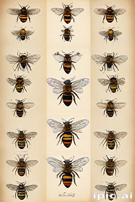 An Illustrated Collection of Various Bee Species Showcasing Their ...