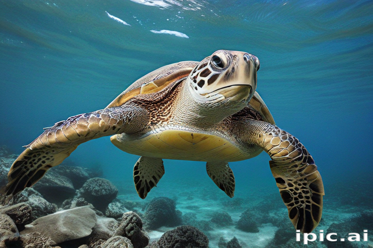 Majestic Sea Turtle Gracefully Swimming Through Crystal Clear Ocean Waters