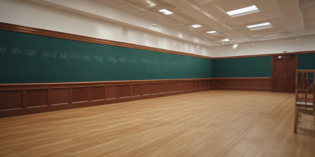 Spacious Classroom with Green Chalkboard and Wooden Accents Ready for ...