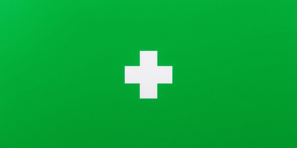 Create an image of a green square with a white cross in the center, camera settings: f/8 aperture, 1/100s shutter speed, ISO 200, camera view: straight-on, camera style: crisp and vibrant, camera type: digital SLR.