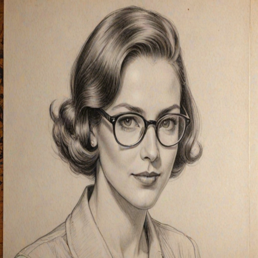 Splendid Cristina Milian, pencil sketch, portrait of Superb woman 1933s in glasses, hair style beatnik, outline, clear lines, fine lines, 8k