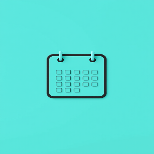 minimalistic digital calendar illustration on a turquoise background, high resolution, soft lighting, 50mm lens, f/2.8 aperture, ISO 100, front view, DSLR camera, vector style