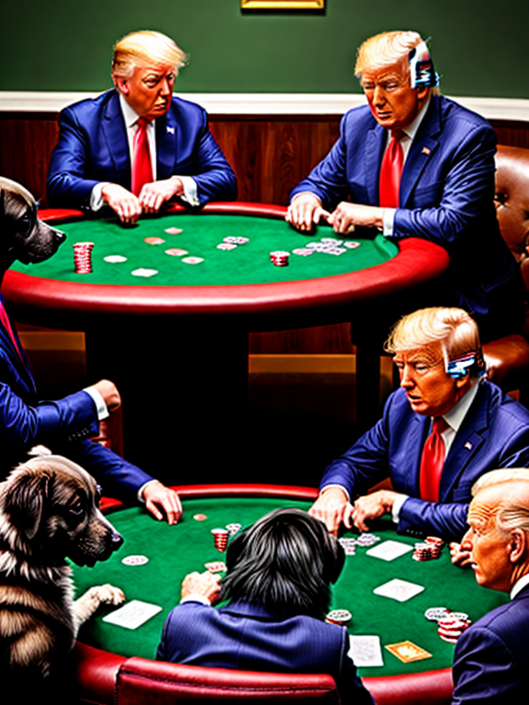 Free Ai Image Generator donald trump and joe biden playing poker with dogs