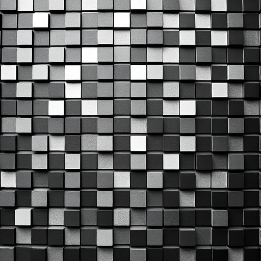 Generate a high-resolution abstract pattern of randomly spaced rectangles in black and white with a resolution of 300 DPI, using a DSLR camera at ISO 100, f/8 aperture, and a 35mm lens from a top-down view, ensuring sharp focus and high detail.