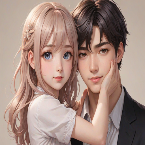 high res image,masterpiece,best quality, cute face,clear skin,shiny hair,ultra detailed eyes,simple background, netorare, blush, 1boy, grabbing from behind,grabbing face