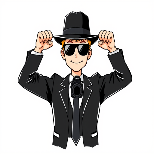 Regenerate an illustration of a figure wearing a hat and sunglasses in a black suit with a tie, standing confidently with fists raised, using a DSLR camera at f/2.8 aperture, ISO 100, 50mm lens, with high contrast and sharp focus to enhance details and colors.