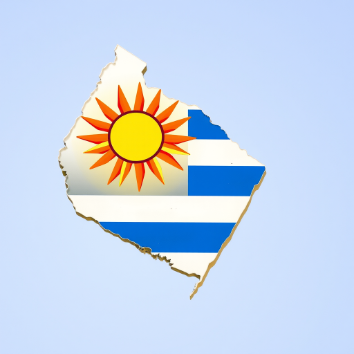 Generate a high-resolution image of the outline of Uruguay featuring its national flag with a bright sun emblem, captured with a DSLR camera, 50mm lens, f/2.8 aperture, ISO 100, in natural light for enhanced clarity and vibrancy.