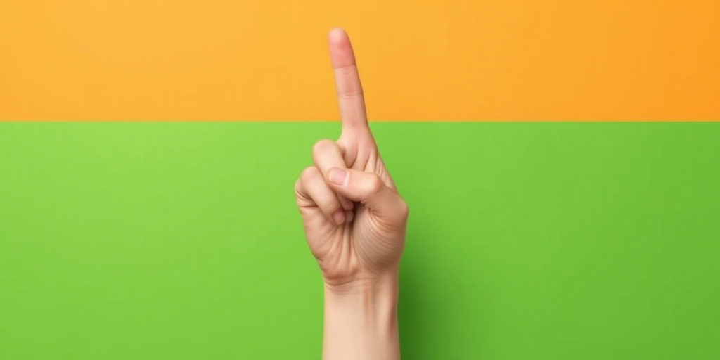 Create an illustration of a hand forming a pinching gesture against a vibrant two-tone background with a top green section and a darker green bottom section, shot with a DSLR camera at f/2.8, ISO 100, 50mm lens, top-down view, high saturation and sharp focus.