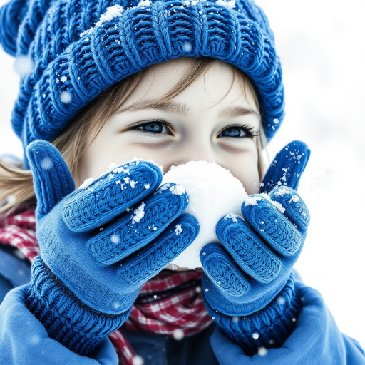 A hyperdetailed photorealistic macro image black and white pencil sketch of a young girl getting hit by a snowball during a snowball fight. She is wearing a brilliant sapphire blue wool beanie and bright blue mittens. She is trying to block the snowball by putting her hands up. The snowball hits her beanie and disintegrates into myriad tiny snowflakes caught with high speed photography. The girl is laughing and having a wonderful time.