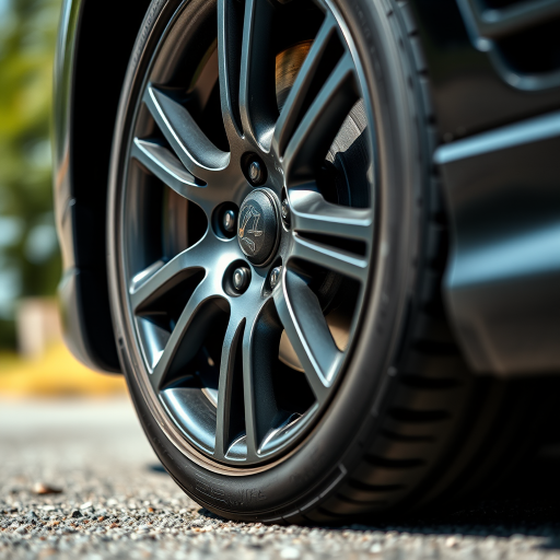 Close-up shot of a car wheel with a focus on the rim, shallow depth of field, 50mm lens, f/2.8 aperture, ISO 100, captured in natural light, low angle perspective, high dynamic range imaging.