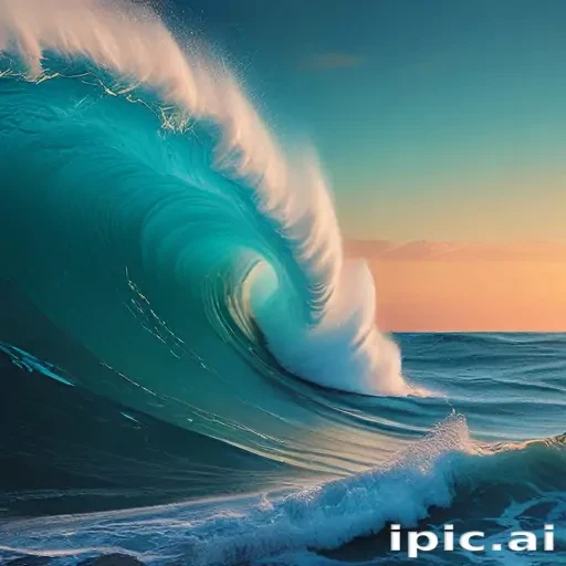 Majestic Ocean Wave Crashing Against the Shore at Sunset Glows