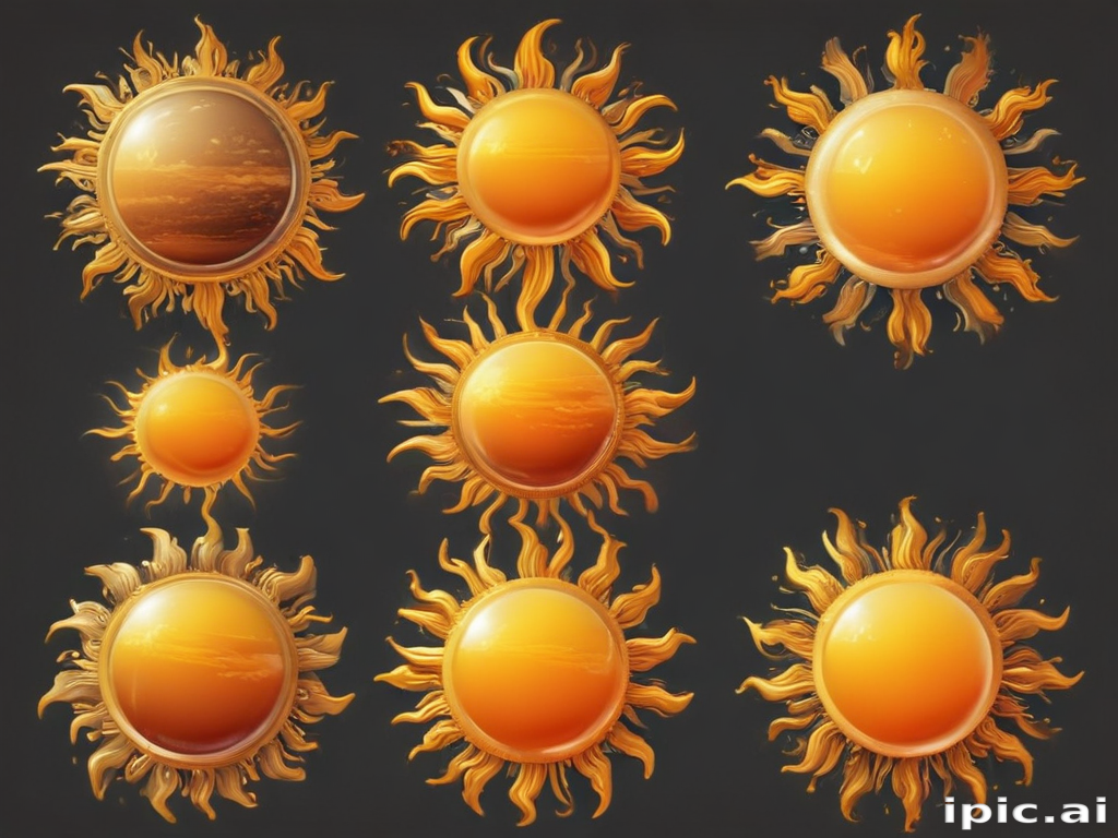A Collection of Decorative Sun Designs Featuring Vibrant Orange Hues ...