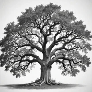 oak tree clipart black and white