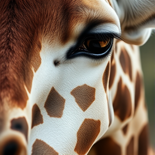 Generate a high-resolution image of a giraffe's skin pattern with a focus on the texture and color variations, using a DSLR camera, 50mm lens, f/2.8 aperture, ISO 100, and a shallow depth of field for a blurred background effect.
