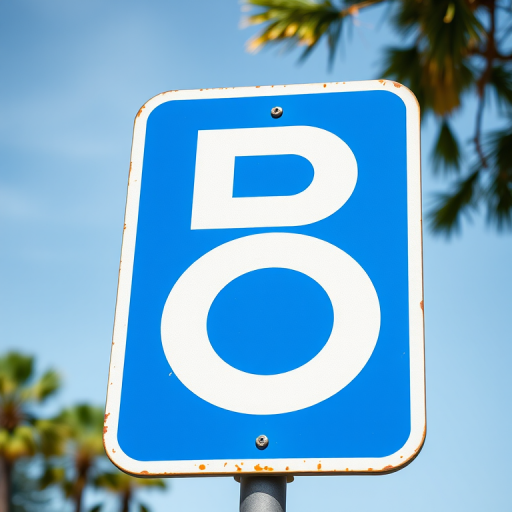 Create a high-resolution image of a blue parking sign with a large white "P," captured with a DSLR camera, 50mm lens, aperture f/2.8, shutter speed 1/125s, ISO 200, in bright daylight, with a slight upward angle to emphasize the sign against the sky.
