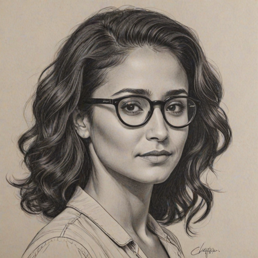 Fascinating Emmanuelle Chriqui, pencil sketch, portrait of Appealing woman 1945s in glasses, hair style beatnik, outline, clear lines, fine lines, 8k